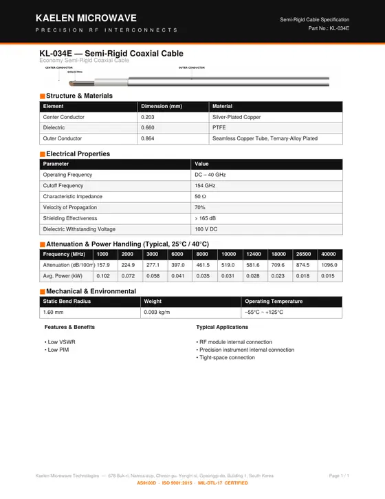 First page of the KL-034E datasheet