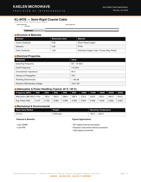 First page of the KL-047E datasheet