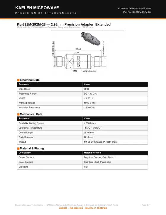 First page of the KL-292M-292M-28 datasheet