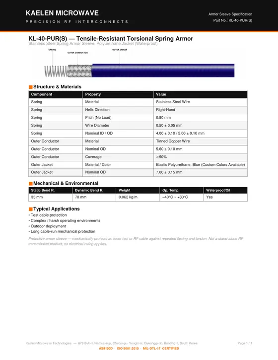 First page of the KL-40-PUR(S) datasheet