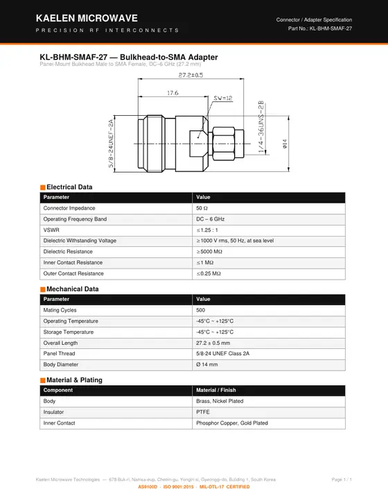 First page of the KL-BHM-SMAF-27 datasheet