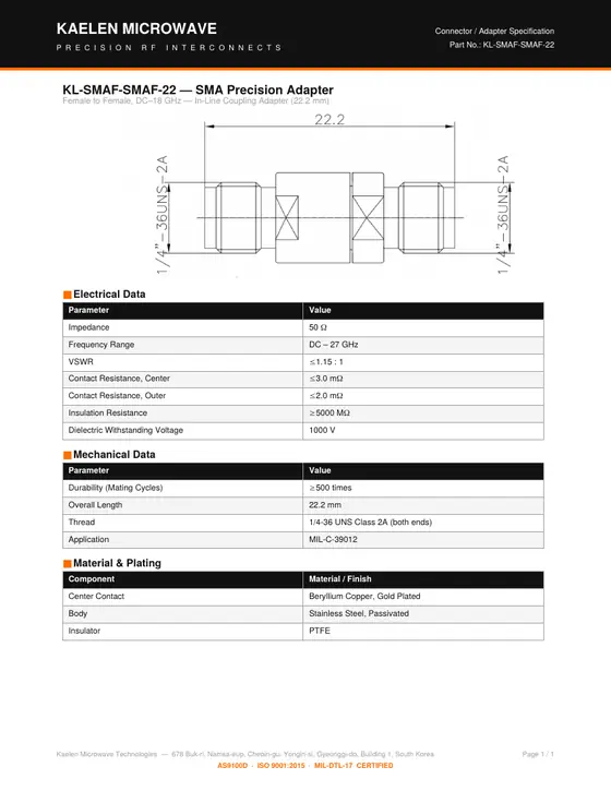 First page of the KL-SMAF-SMAF-22 datasheet