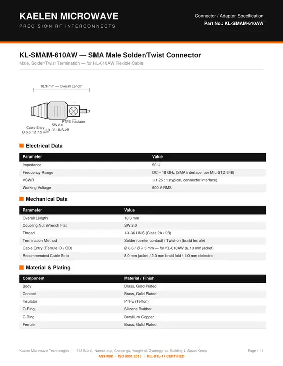 First page of the KL-SMAM-610AW datasheet