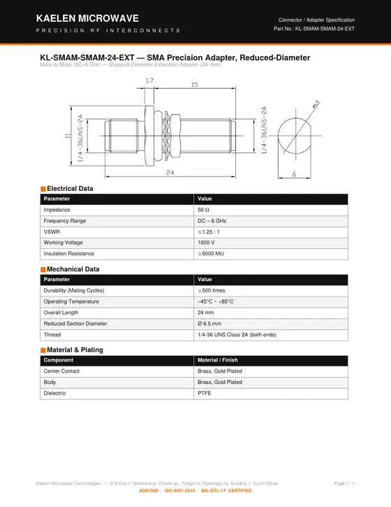 First page of the KL-SMAM-SMAM-24-EXT datasheet